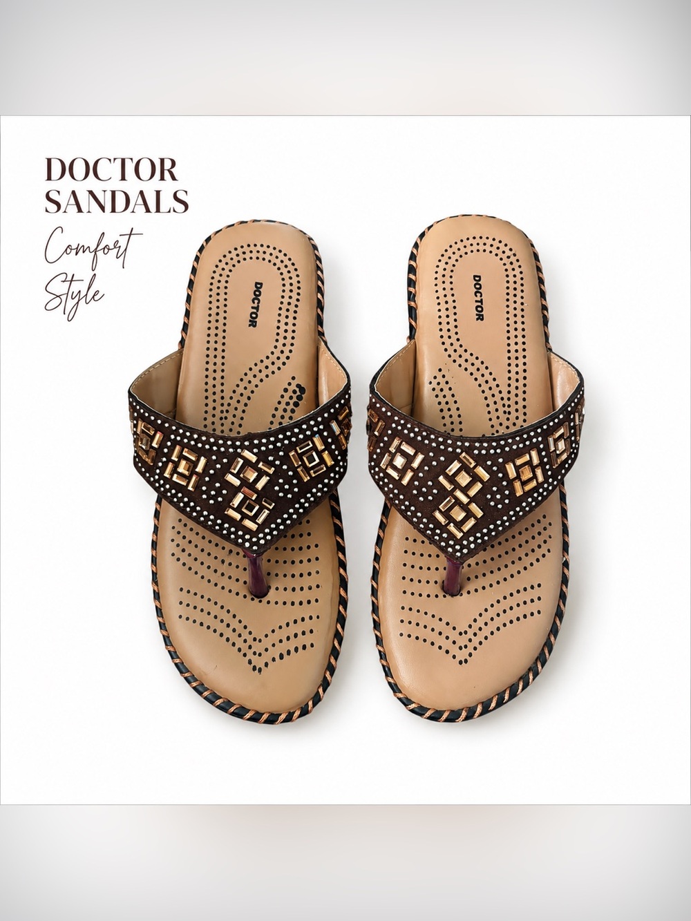 Myra Doctor Sole Brown Embellished Comfort Thong Sandals EU 38 Fits US 7-7.5